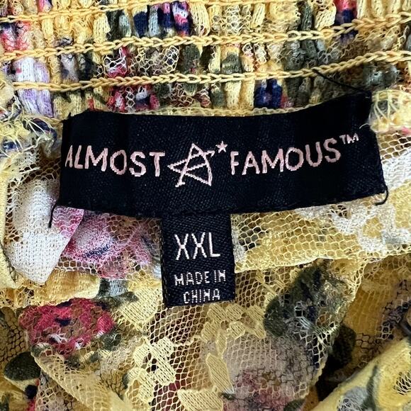 Almost Famous Womens Top XXL Yellow Floral Lace Overlay Ruffle Sleeveless Boho - Picture 5 of 7